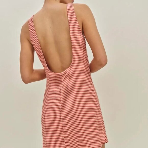 Reformation Red and White Gingham Mini Dress Size 2 NWOT - Picture 3 of 6